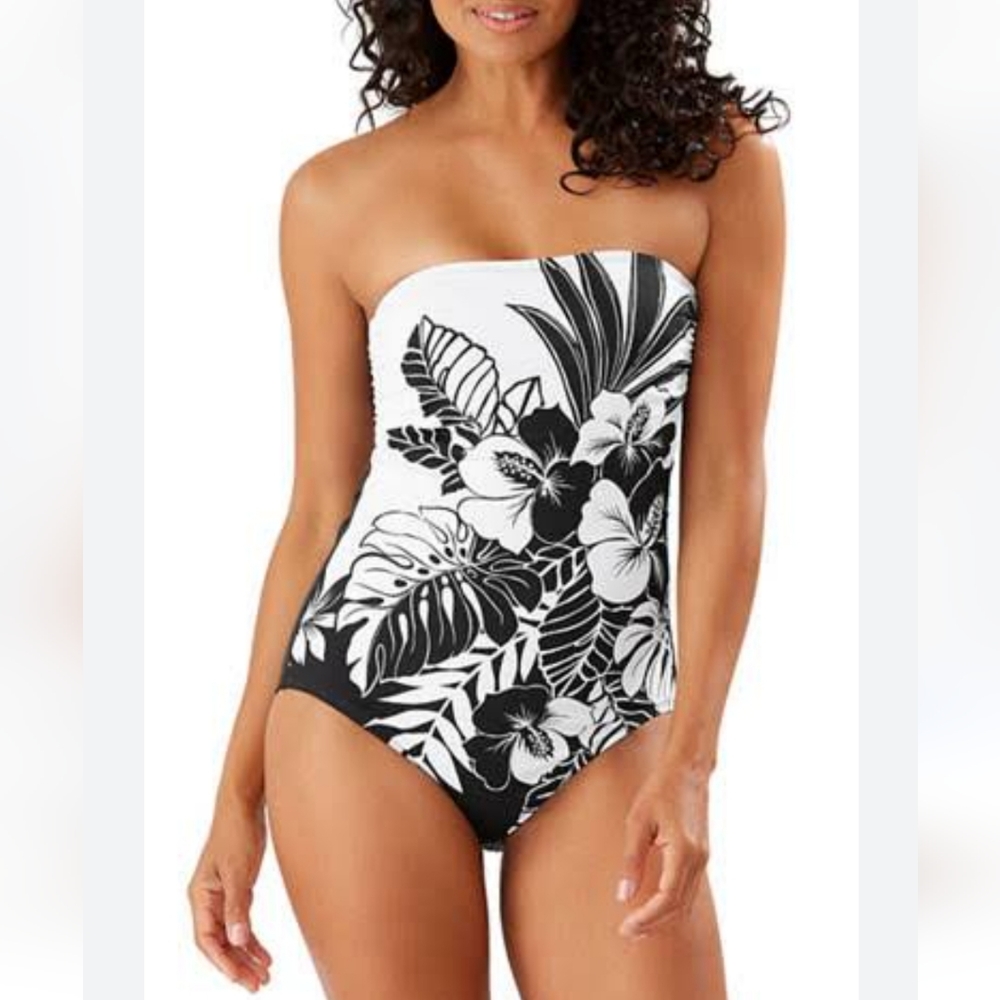 TOMMY Bahama black hibiscus bandeau one piece swimsuit size 6